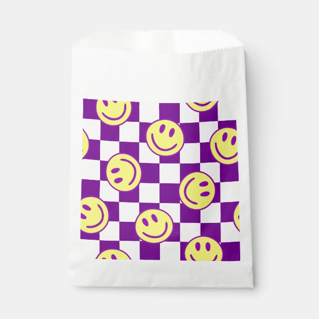 purple happy face check groovy favour bags (Front)