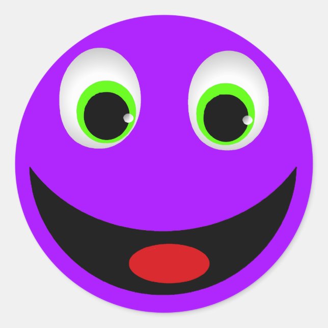 PURPLE HAPPY FACE CLASSIC ROUND STICKER (Front)