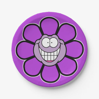 Purple Happy Flower Screwball Graphics Paper Plate
