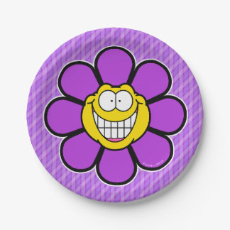 Purple Happy Flower Screwball Graphics Paper Plate