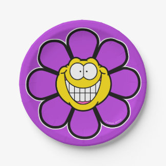 Purple Happy Flower Screwball Graphics Paper Plate