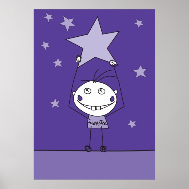 purple happy monster is catching a falling star poster (Front)
