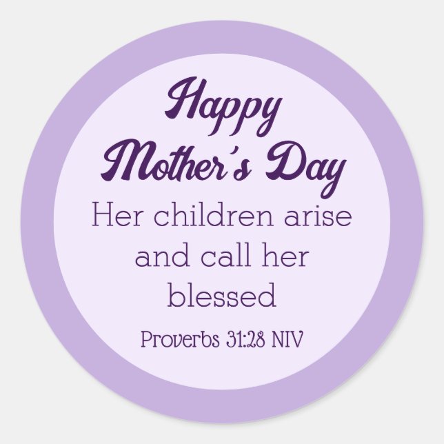 Purple Happy Mother's Day Bible Verse Simple Classic Round Sticker (Front)