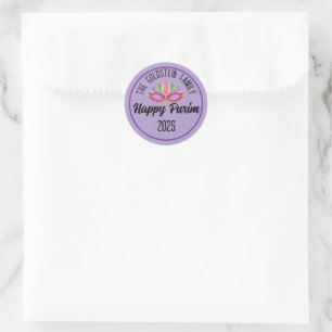 Purple Happy Purim Family Name Classic Round Sticker