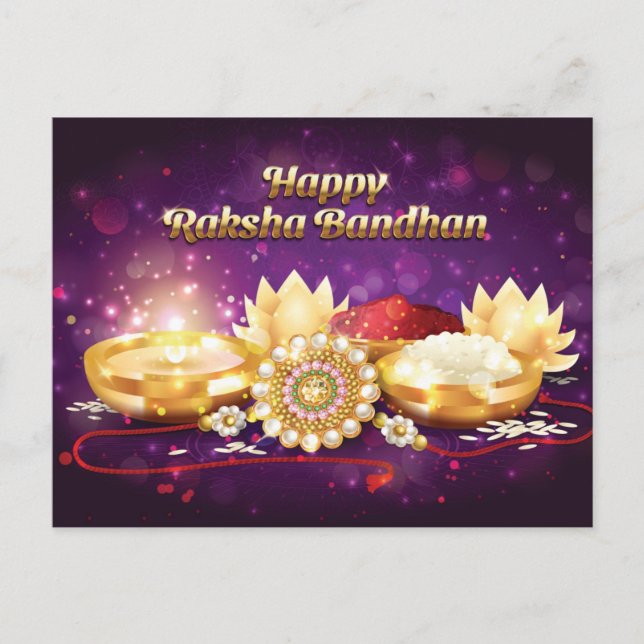 Purple Happy Raksha Bandhan Sparkle Postcard (Front)