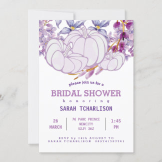 Purple Harvest Pumpkin Floral Bridal Shower  Invitation