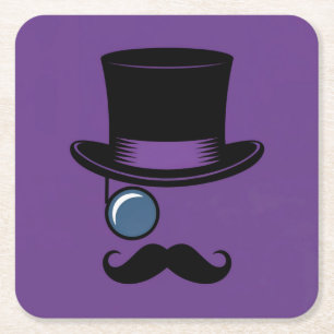 Purple Hat Monocle Moustache Coaster Set