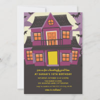 Purple Haunted House Birthday Party Invitation