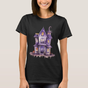 Purple Haunted House Black Halloween T-Shirt