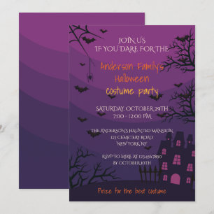 Purple Haunted House Halloween Costume Party Invitation