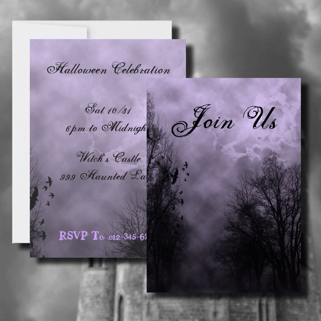 Purple Haunted Sky Custom Halloween Invitations (Creator Uploaded)