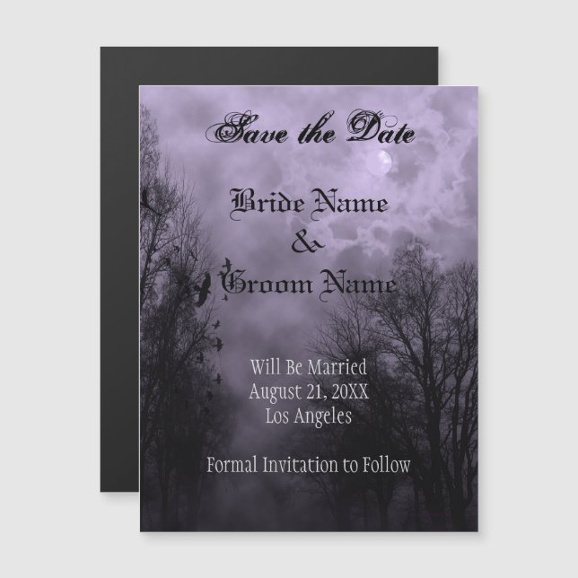 Purple Haunted Sky Custom Save the Date Magnet (Front/Back)
