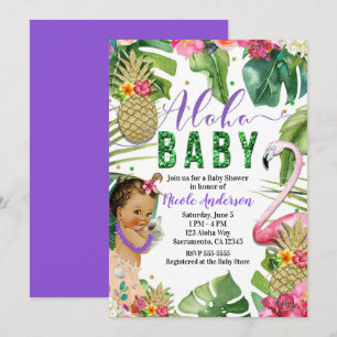 Purple Hawaiian Aloha Tropical Baby Vintage Shower Invitation
