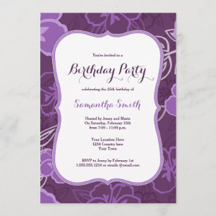 Purple Hawaiian Hibiscus Flowers Birthday Invite