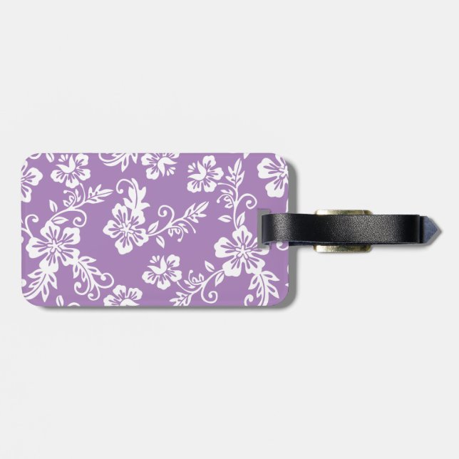Purple Hawaiian Print Luggage Tag (Back Horizontal)