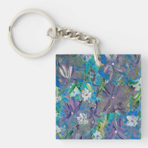Purple Haze Floral Acrylic Square Keychain