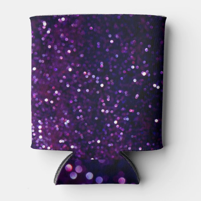 Purple Haze: Glitter Lights Background Can Cooler (Front)