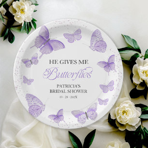 Purple He Gives Me Butterflies Paper Plate