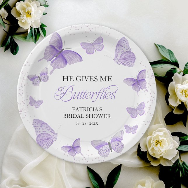 Purple He Gives Me Butterflies Paper Plate (Creator Uploaded)