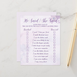 Purple He Said She Said Bridal Shower Game