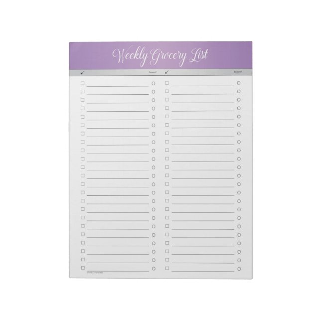 Purple Header Weekly Grocery List - Checklist Notepad (Rotated)
