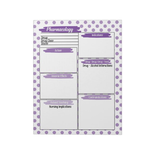 Purple Healthcare Student Pharmacology Template Notepad (Rotated)