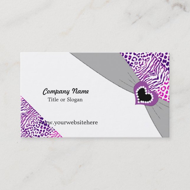 Purple Heart and Animal Fur Patterns Business Card (Front)