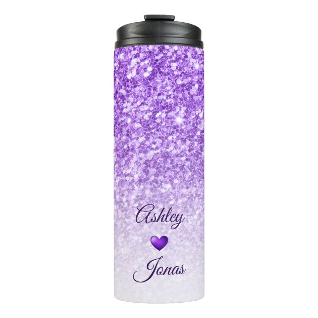 Purple Heart And Glitter Thermal Tumbler (Front)