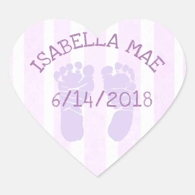 Purple Heart Baby Announcement Footprints Sticker (Front)