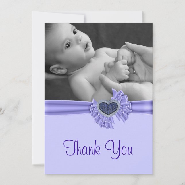 Purple Heart Baby Photo Thank You Card (Front)