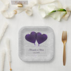 Purple Heart Balloons Wedding Shower Paper Plates