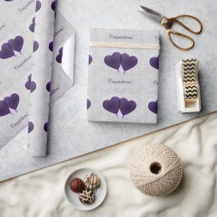 Purple Heart Balloons Wedding Wrapping Paper