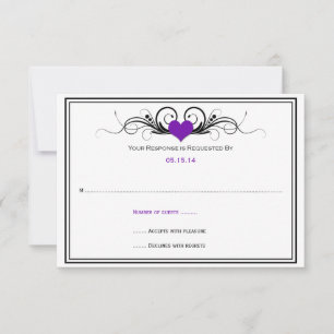 Purple Heart Black Swirls RSVP Card