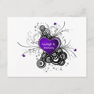 Purple Heart Black Swirls Save The Date Announcement Postcard