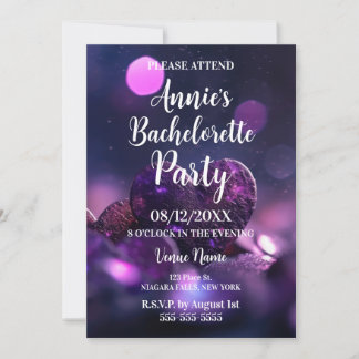 Purple Heart Bokeh Bachelorette Party Invitation