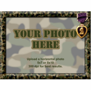 Purple Heart Camouflage Military Frame Photo Sculpture Magnet