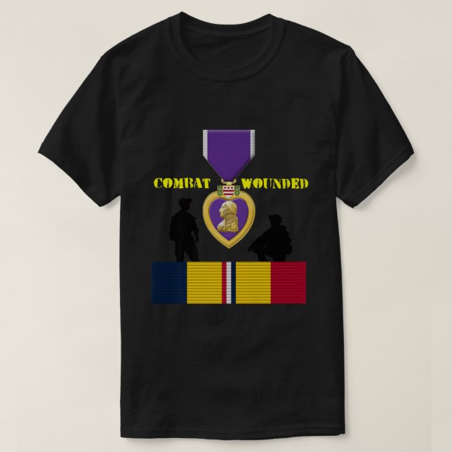 Purple Heart Combat Wounded Combat Action Ribbon T T-Shirt (Design Front)