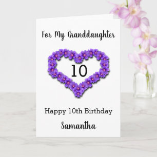 Purple Heart Flower 10th Birthday Granddaughter Card