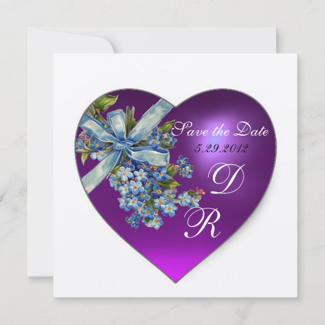 PURPLE HEART FORGET ME NOT MONOGRAM Gold Metallic Invitation (Front)