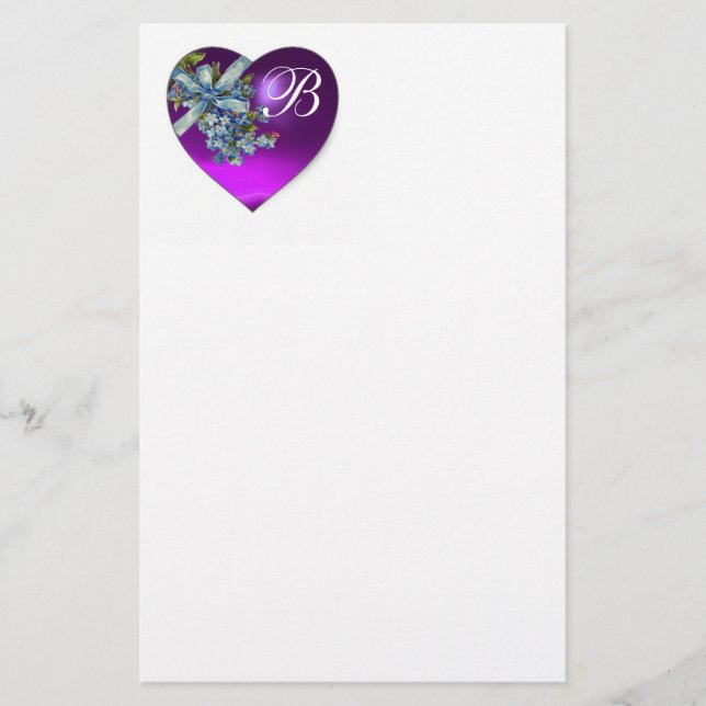 PURPLE HEART & FORGET ME NOTS MONOGRAM STATIONERY (Front)
