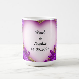 Purple Heart Frame with Glitter and Flowers Coffee Mug