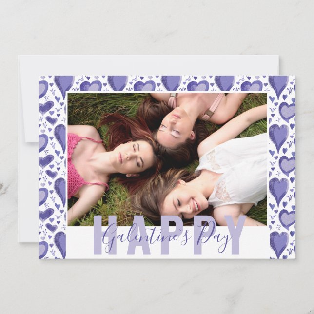 Purple Heart Galentines Day Friend Photo Holiday Card (Front)