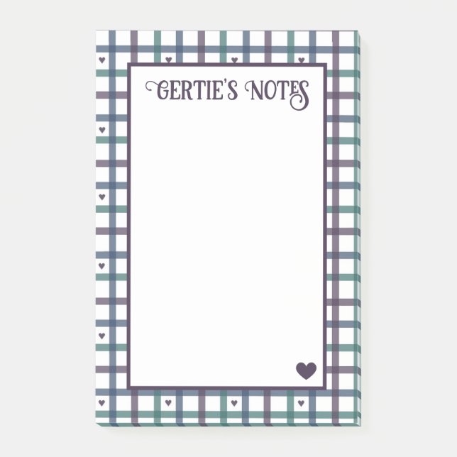 Purple Heart Gingham Post-it Notes (Front)