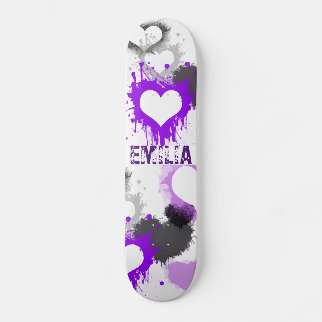 purple heart graffiti grunge custom name girl  skateboard (Front)