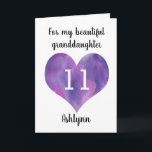 Purple Heart Happy 11th Birthday Granddaughter Card<br><div class="desc">A personalised watercolor heart 11th birthday card for granddaughter that features a purple heart. You can personalise the heart with the age you need and add her name underneath the heart. The inside card message reads a heartfelt birthday message, which you can easily personalise if wanted. The back of this...</div>