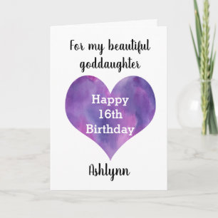 Purple Heart Happy 16th Birthday Goddaughter Card