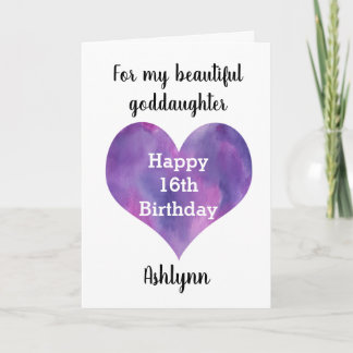 Purple Heart Happy 16th Birthday Goddaughter Card