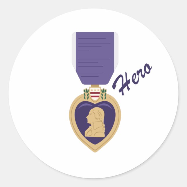 Purple Heart Hero Classic Round Sticker (Front)