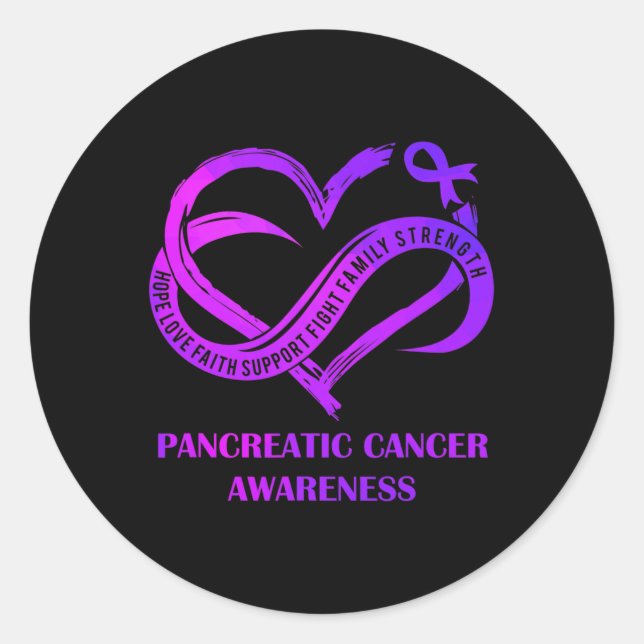 Purple Heart Hope Love Faith Pancreatic Cancer Awa Classic Round Sticker (Front)