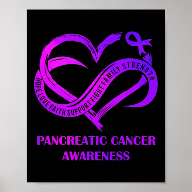 Purple Heart Hope Love Faith Pancreatic Cancer Awa Poster (Front)
